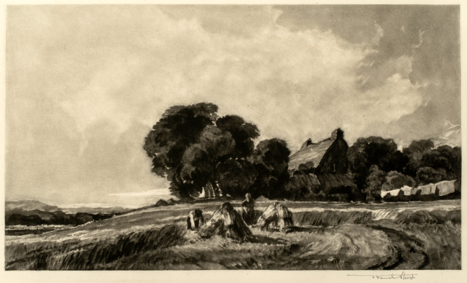 Antique Etching, Sir Francis Short (1857-1945) Hayfield, Mezzotint, 1920\'s