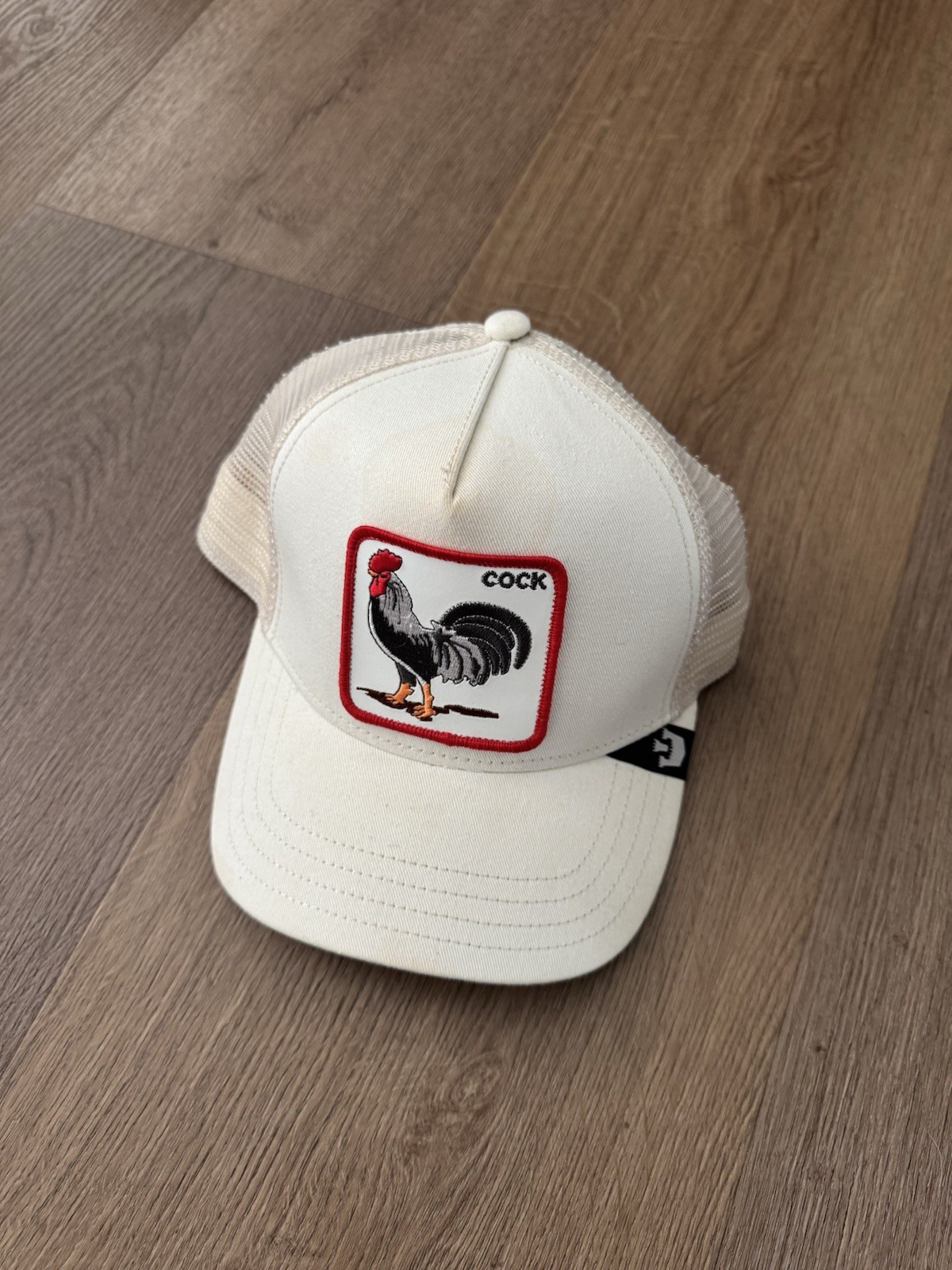 Goorin Bros White Rooster Patch Trucker Hat, Mesh Back Adjustable One Size Goorin Bros White Rooster Patch Trucker Hat, Mesh Back Adjustable One Size