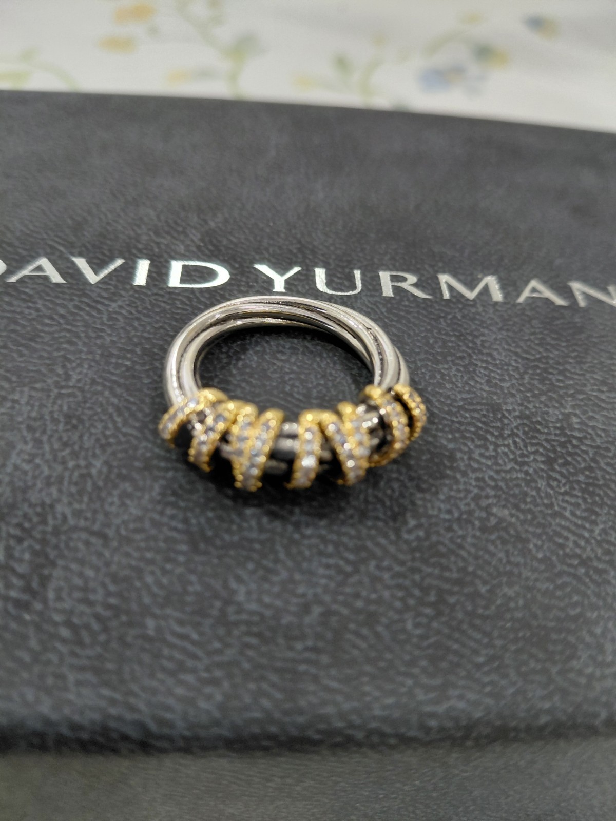 David Yurman Two Tone 925 Silver With Gold Ring Size 7