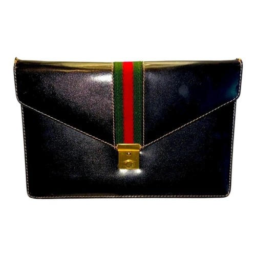 Gucci Vintage Sherry Web Push Lock Tuck-Away Wristlet Clutch Made in Italy