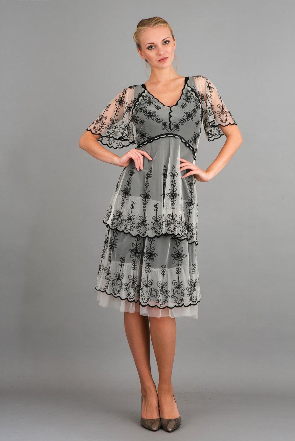 Nataya Plus Great Gatsby Vintage Titanic Black & Ivory Tea Dress & Slip Set 3X