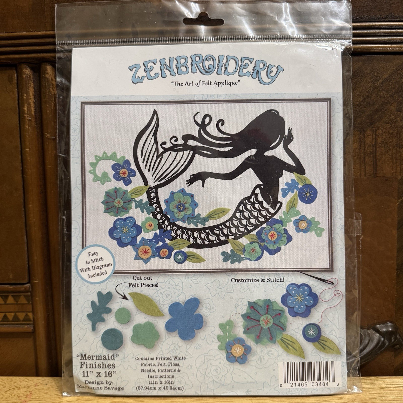 Design Works Zenbroidery Mermaid Silhouette Felt Applique Embroidery Kit 11x16