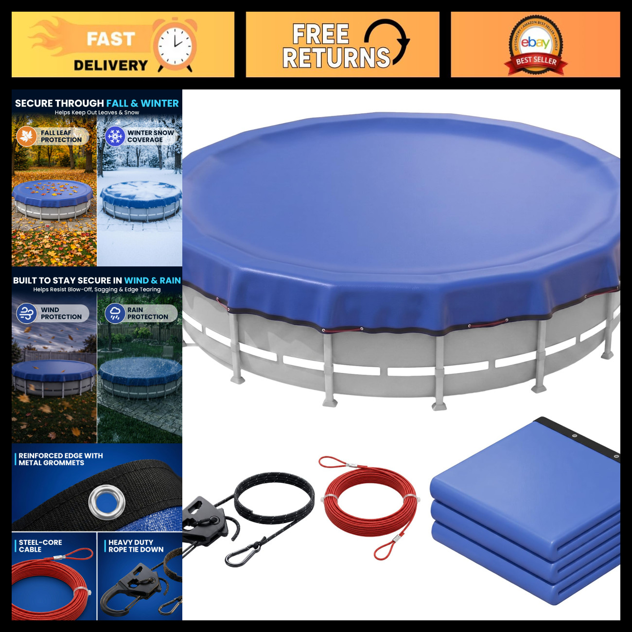 18\' Heavy Duty Winter Pool Cover - Extra Thick, Tear Resistant, Easy Install, Al