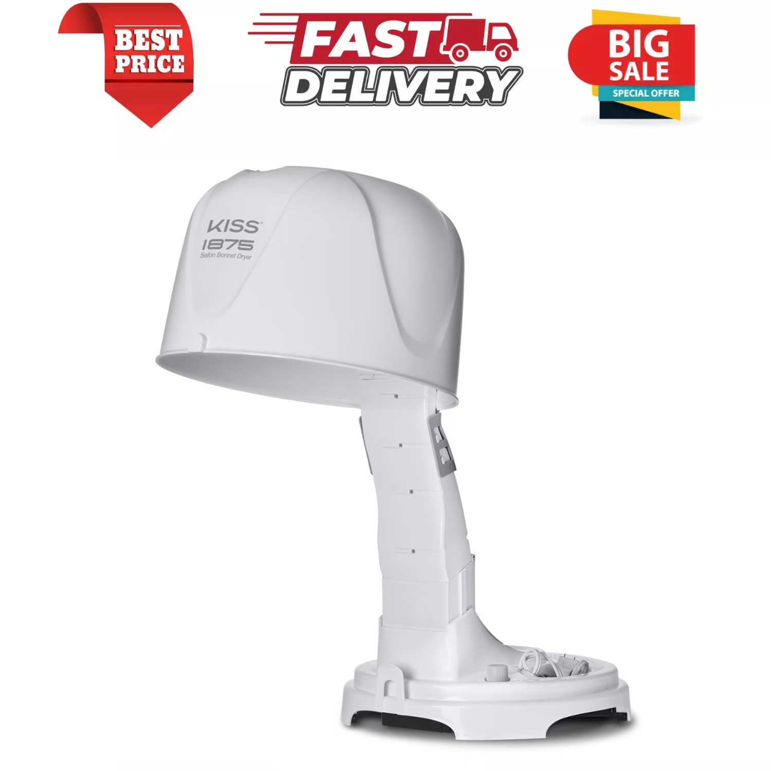 KISS Salon Professional Bonnet Hair Dryer 1875W Ceramic Portable, White, 1 Piece