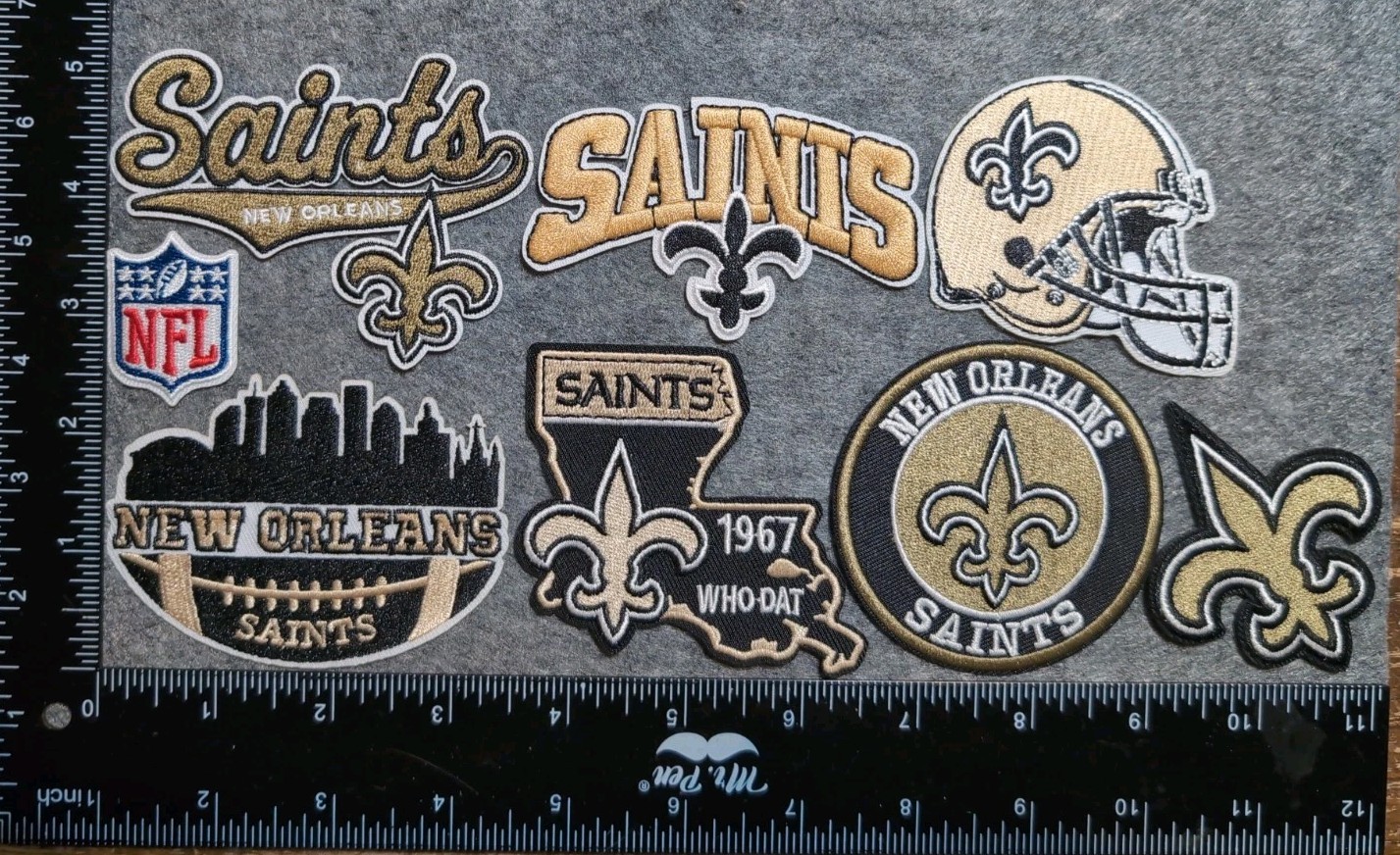 LOT OF 8 NEW ORLEANS SAINTS IRON ON EMBROIDERED PATCHES EVERYTHING IN PHOTO LOT OF 8 NEW ORLEANS SAINTS IRON ON EMBROIDERED PATCHES EVERYTHING IN PHOTO