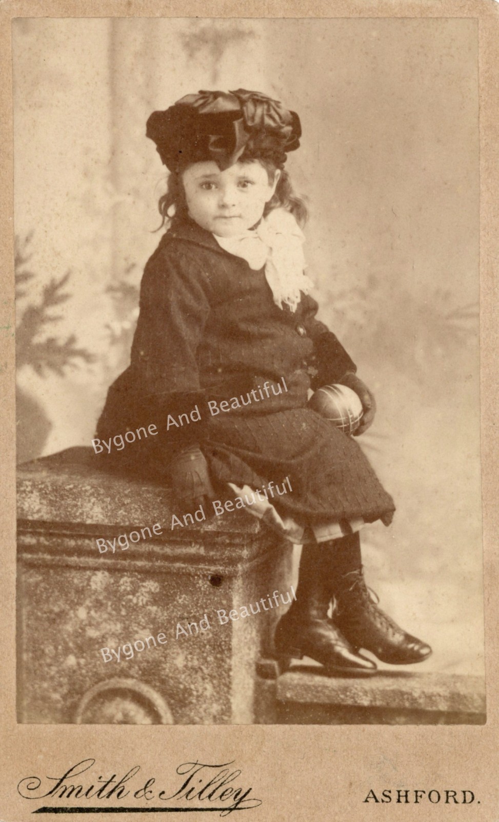 CDV Darling English Girl Hat Coat Gloves Boots Toy Ball 1880's Ashford, Kent