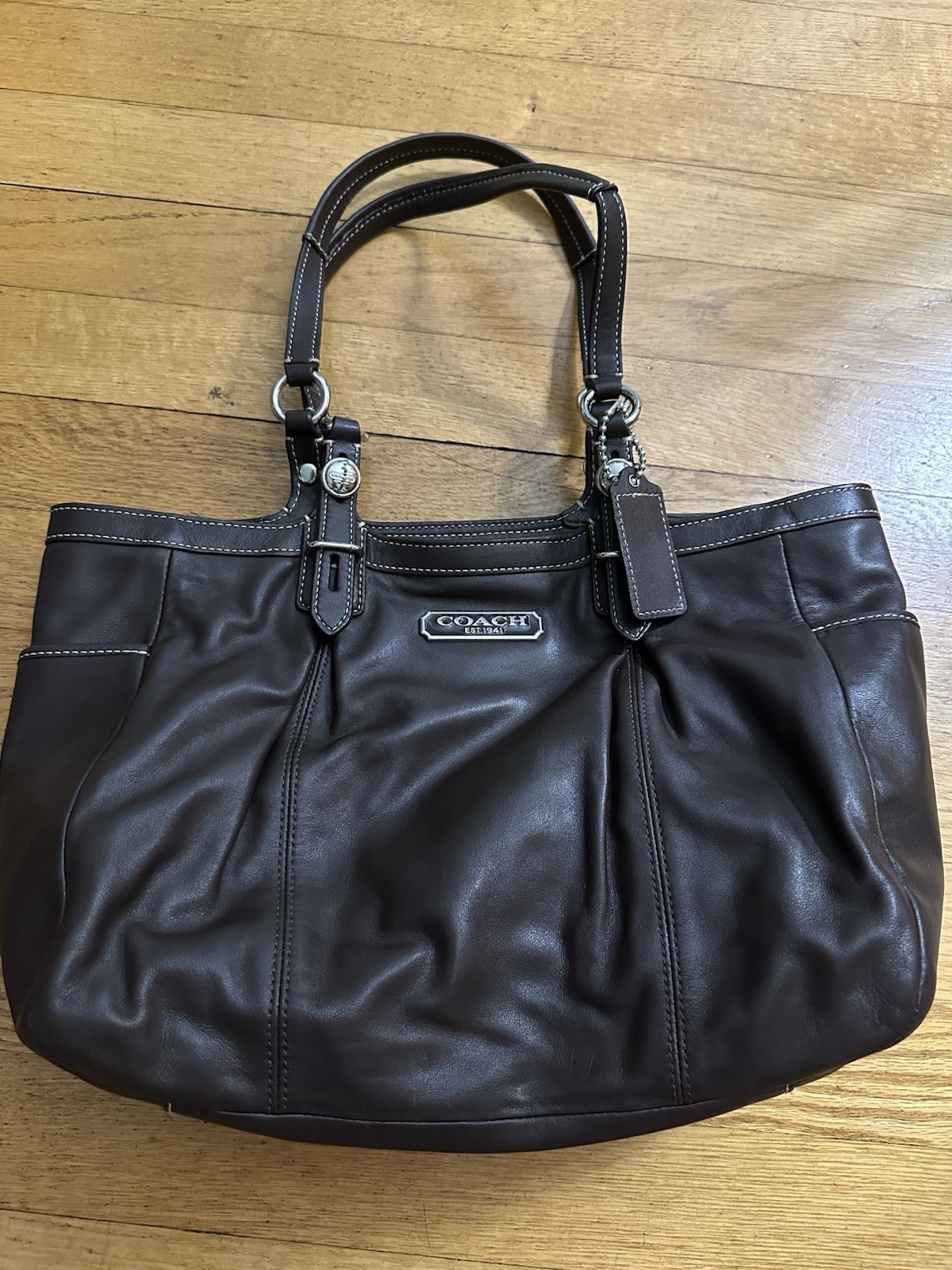 COACH F15147 Leather East West Gallery Tote Bag Brown Genuine Authentic COACH F15147 Leather East West Gallery Tote Bag Brown Genuine Authentic