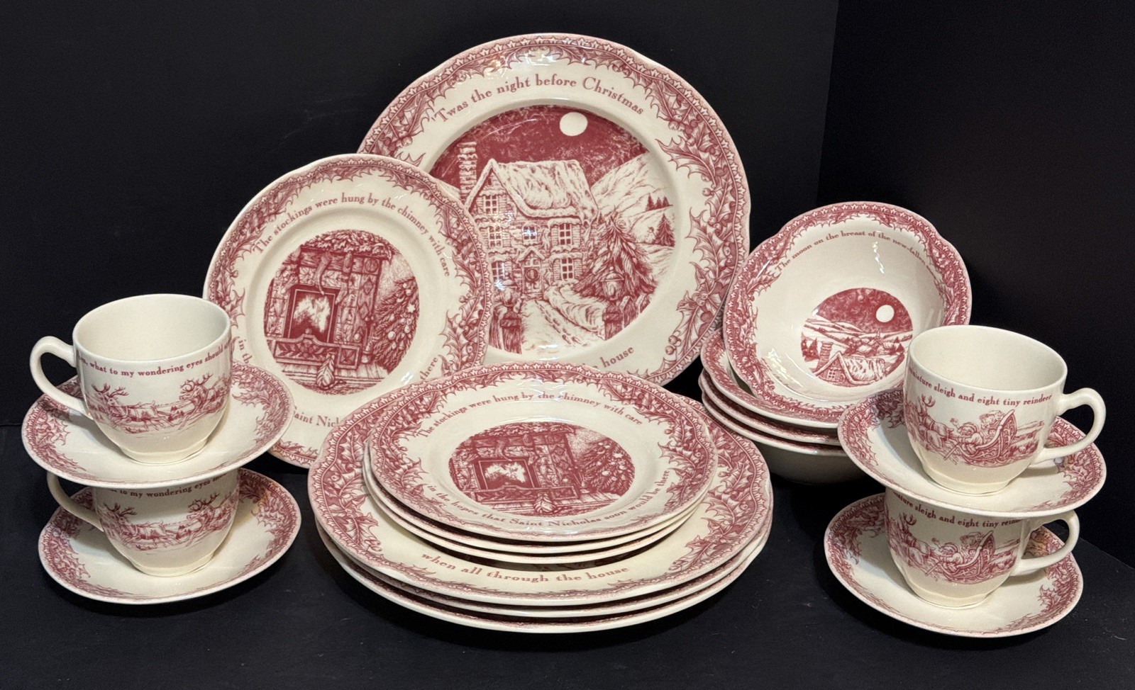 Johnson Bros Twas Night Before Christmas 20 pc set, 5 Pc Setting, Service for 4