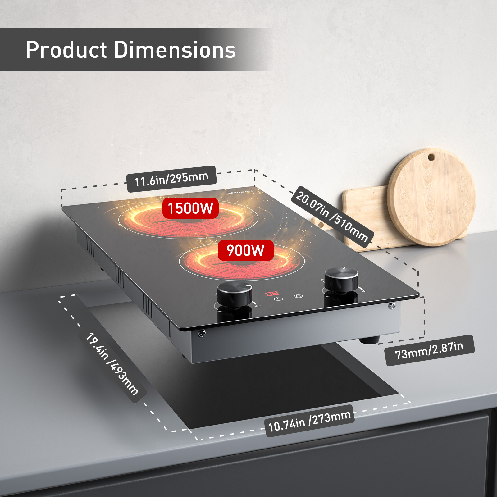 Electric Stove Top 2 Burner, 12Inch Electric Cooktop, Built-In Ceramic Cooktop