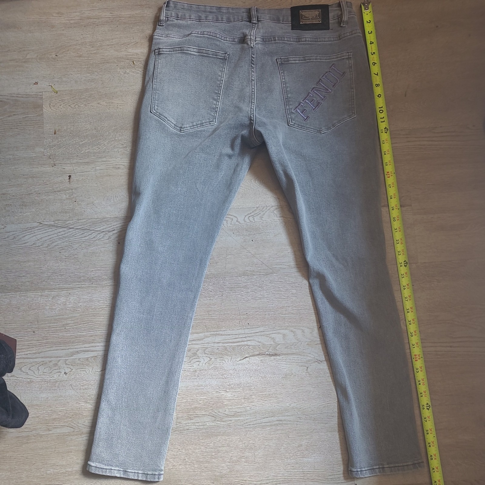 Fendi Grey Washed Denim Slim-Fit Jeans (Model Style Code: FLP201)
