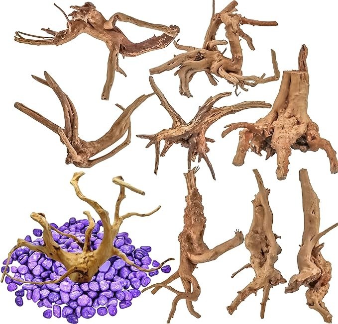 8 Pieces Natural Driftwood for Aquarium Decor, Assorted Sinkable Spider Wood, Re