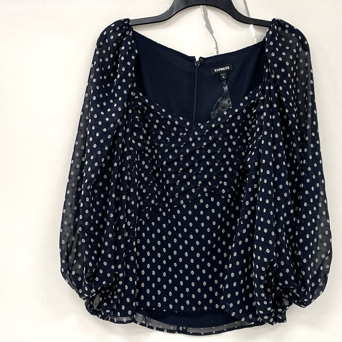NWT Express Navy Blue White Sweetheart Neckline Blouse Women’s Sz XL