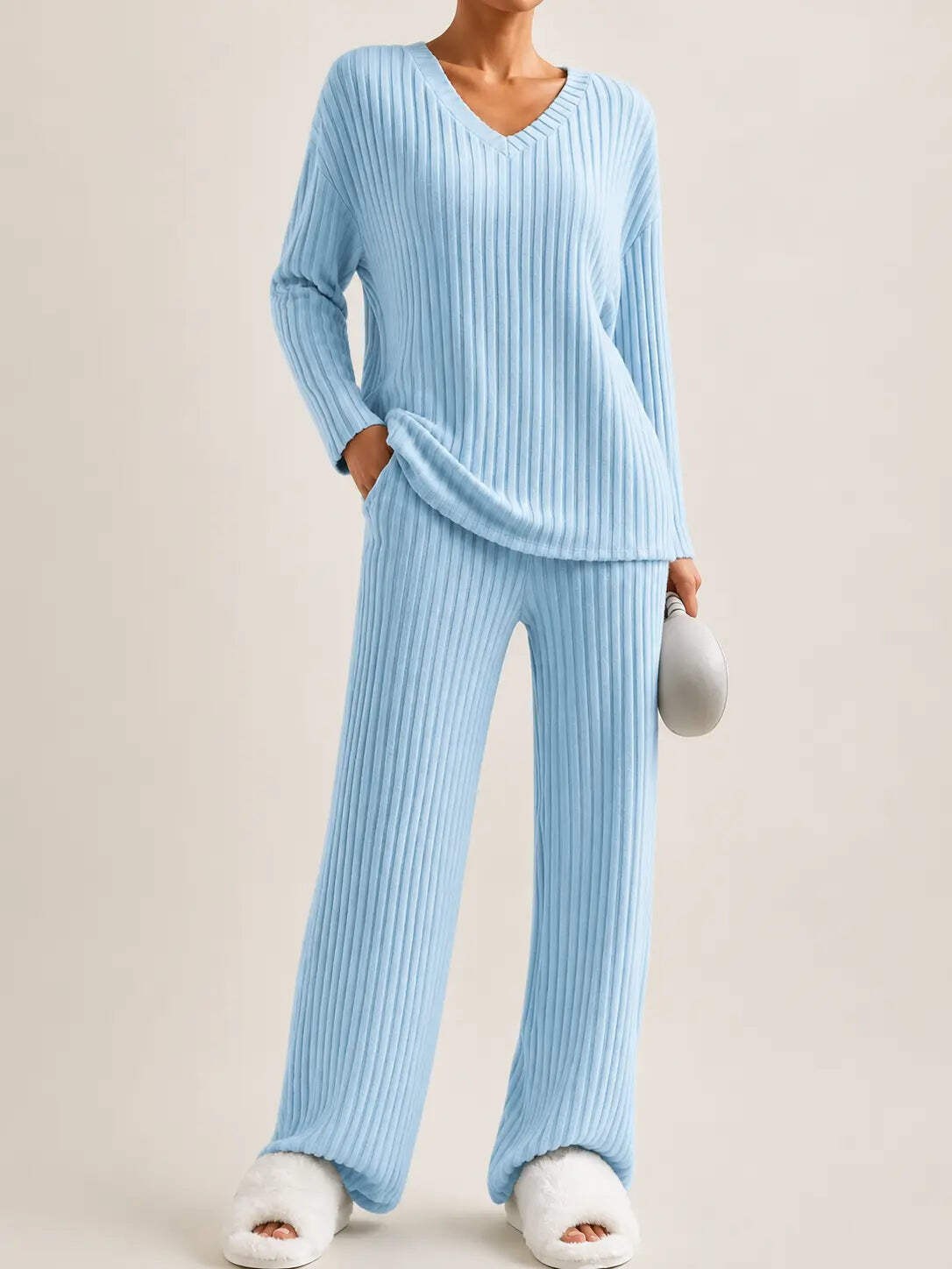 Ribbed Knit Lounge Set – LÁVINE™ Cozy Two-Piece Outfit for Women