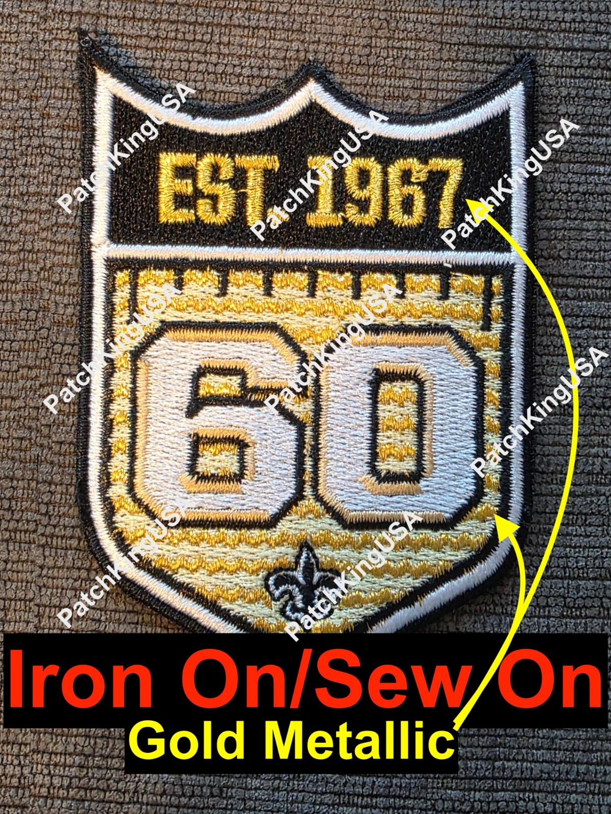 NEW ORLEANS SAINTS 60th Anniversary Patch 60 Season PatcEmbroidered Patch NEW ORLEANS SAINTS 60th Anniversary Patch 60 Season PatcEmbroidered Patch