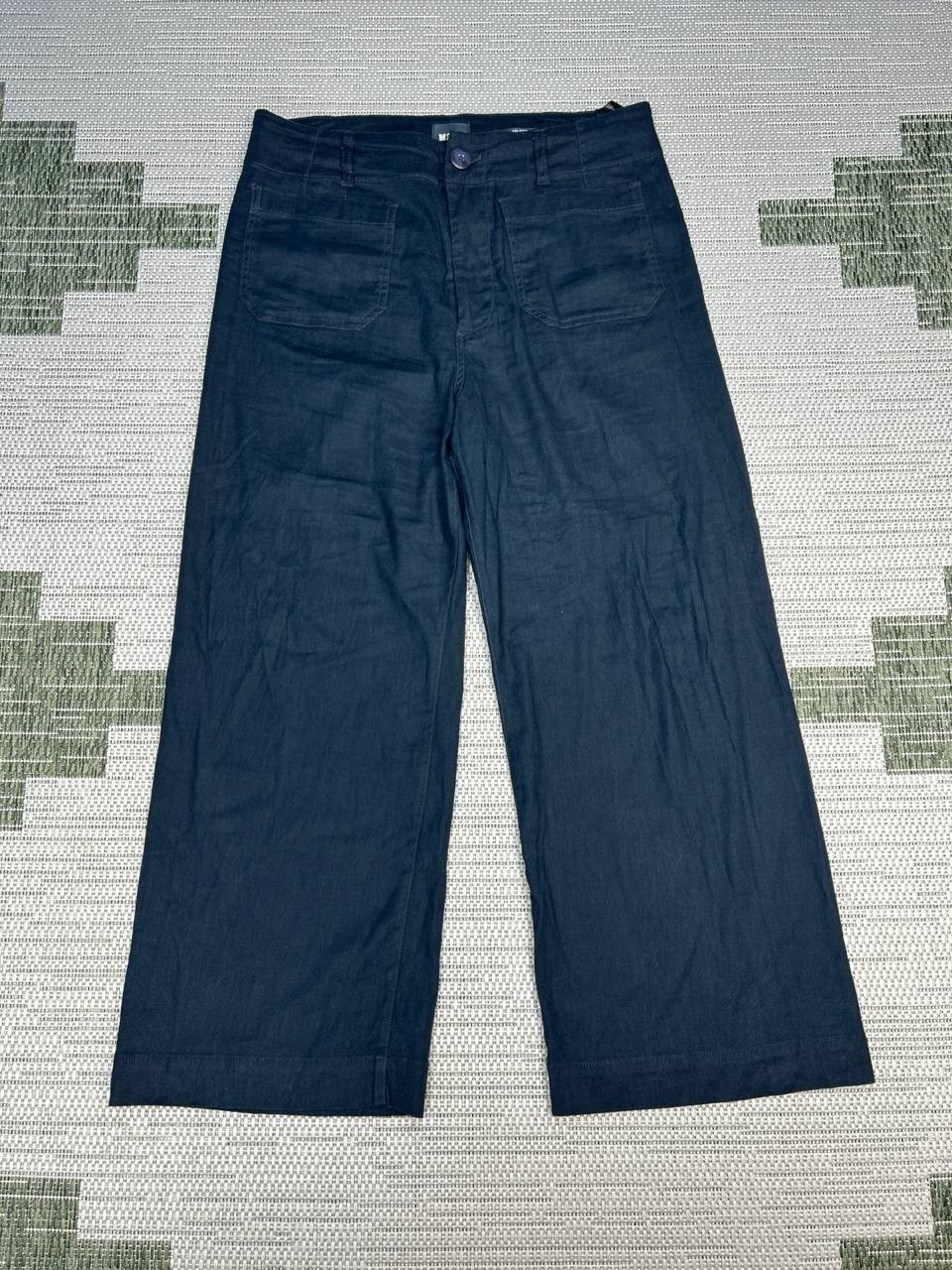 Maeve Anthropologie The Colette Crop Wide Leg Pants Womens 12 Blue Linen Stretch