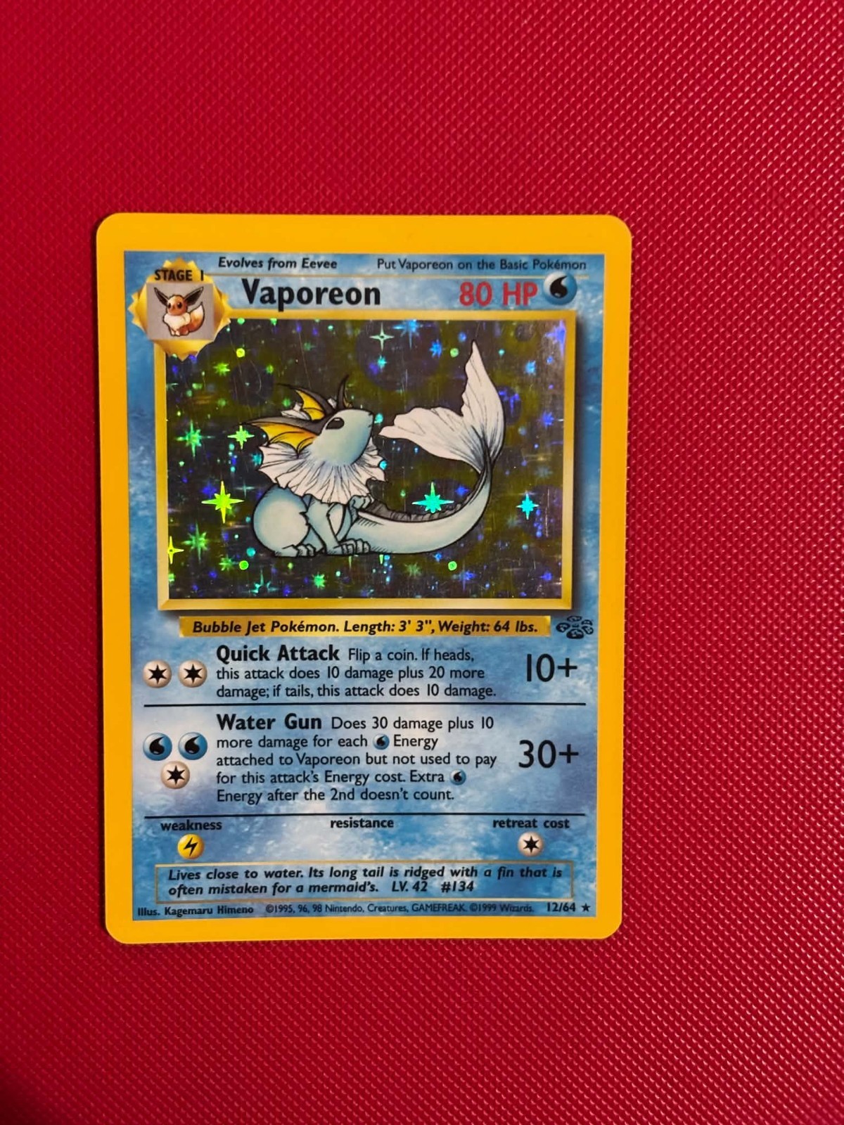 POKEMON Vaporeon - Jungle 12/64 Unlimited Edition - Holo Rare - LP POKEMON Vaporeon - Jungle 12/64 Unlimited Edition - Holo Rare - LP