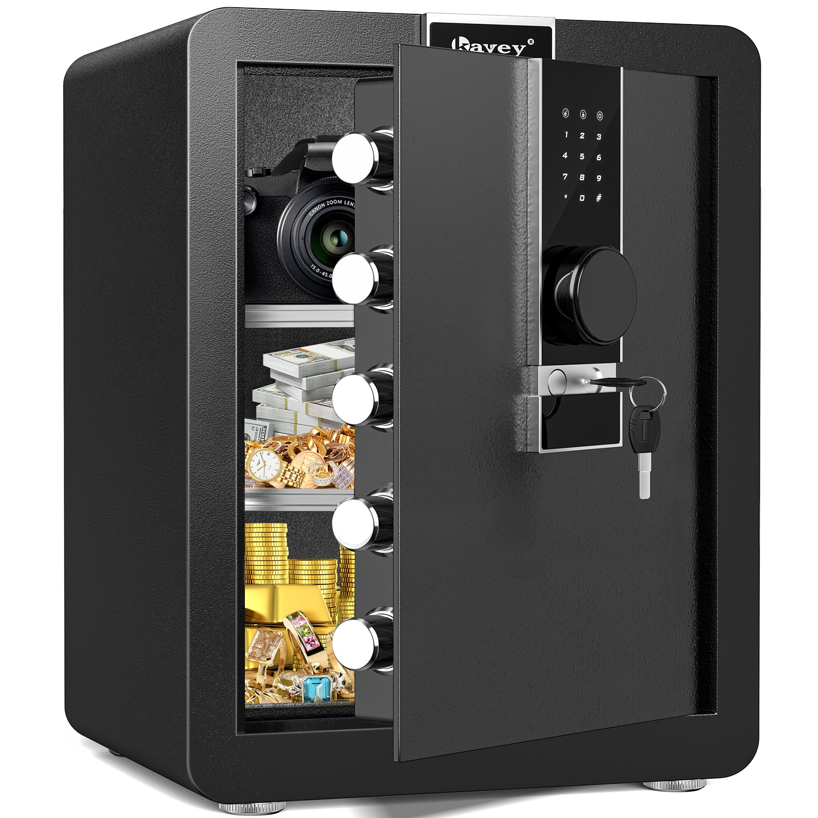 2.6 Cub Digital Safe Box with 2 Adjustable Shelves & Hidden Compartment for Home