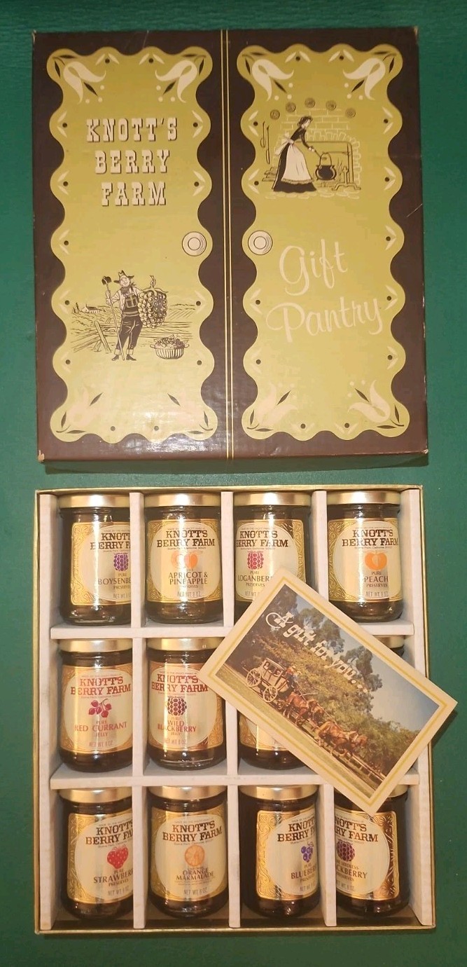 Knott’s Berry Farm Preserves Glass Jars Original Box Lids Set Of 12 Vtg 1970's Knott’s Berry Farm Preserves Glass Jars Original Box Lids Set Of 12 Vtg 1970's