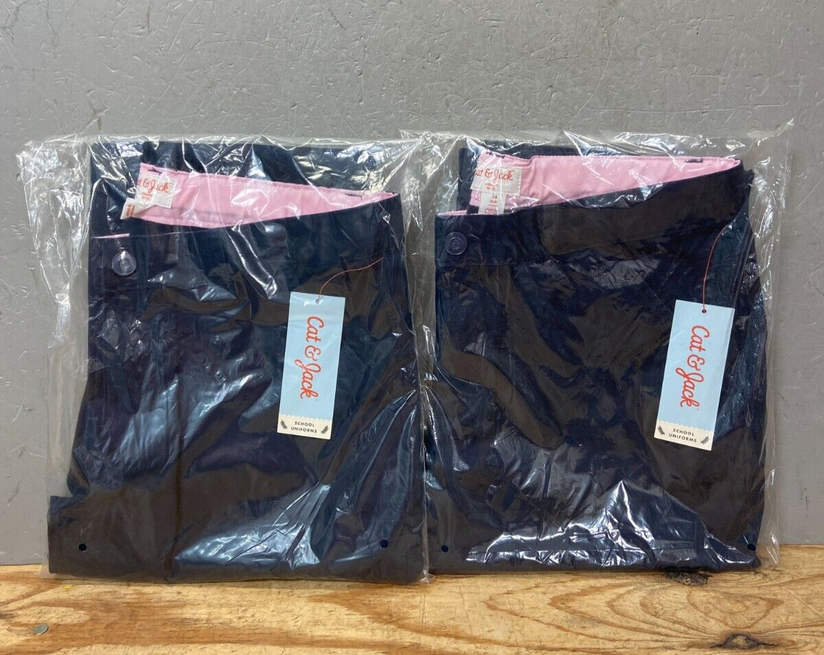 Cat & Jack NWT Girls Straight Fit School Uniform Pants, Navy Blue, Size 14 Plus