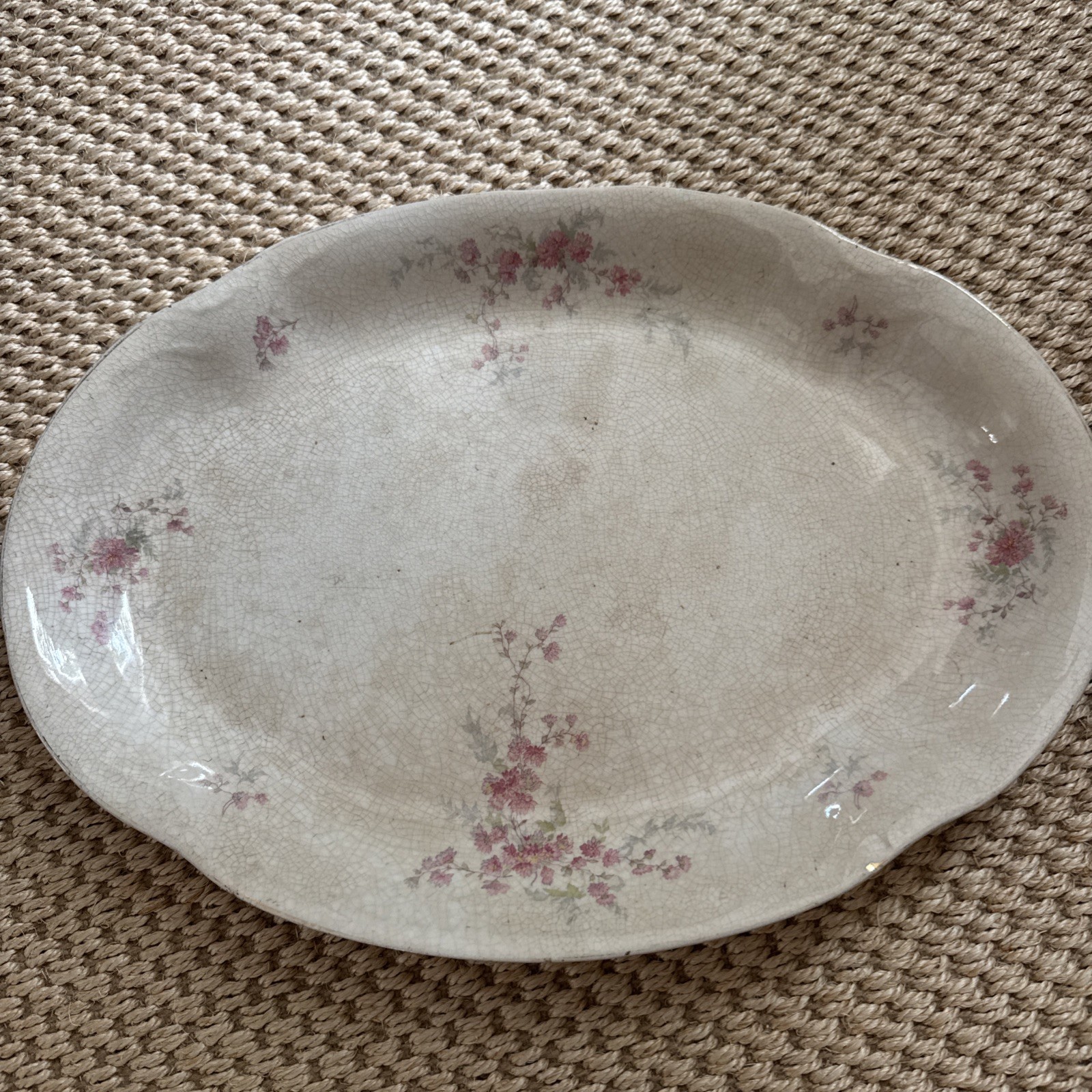 Gorgeous country crazed and cracked  Oval ironstone Platter shabby Floral 16 in