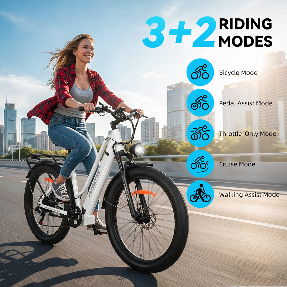 Paselec X8 27.5\'\' Electric Bicycle 1000W Peak 48V 16Ah City E-Bike 8 Speed 28mph