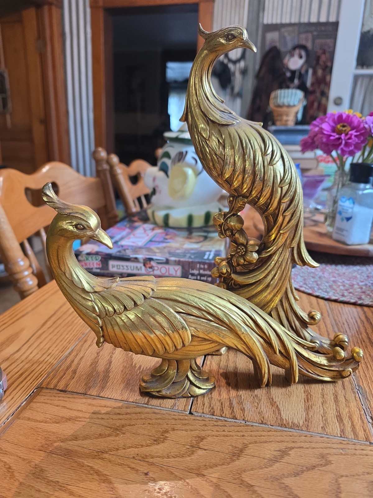Syroco Peacock Pair Vtg Set of 2 Gold Tone Hollywood Regency MCM Peacocks Birds