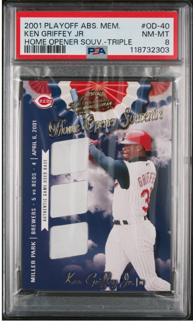 2001 Playoff Abs Mem Ken Griffey Jr POP 1 Trip Game Used Bases /75 Pop 1 PSA /1 2001 Playoff Abs Mem Ken Griffey Jr POP 1 Trip Game Used Bases /75 Pop 1 PSA /1