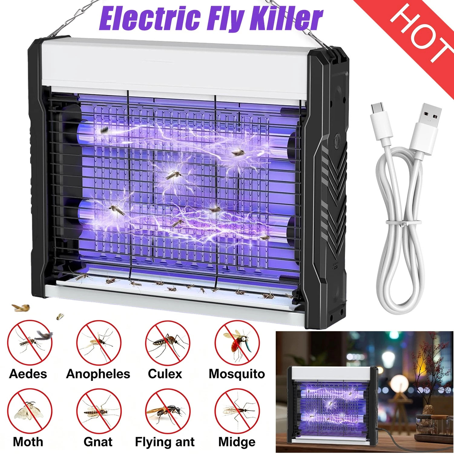 4000V Bug Zapper Indoor Electric Mosquito Fly Insect Killer for Home Kitchen NEW