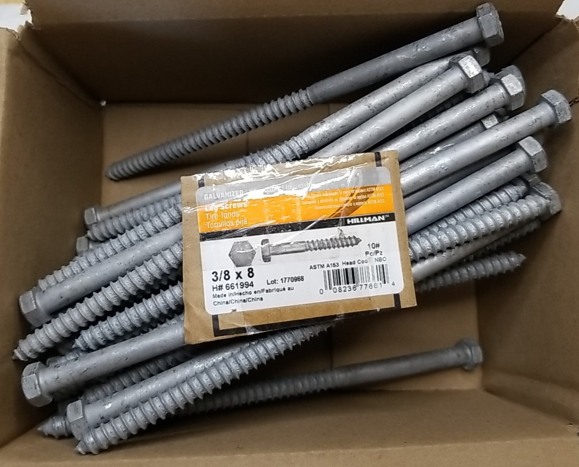 48 Hillman Galvanized Lag Screws 3/8-8 8 Inch Lag Screw Lag Bolt 661994