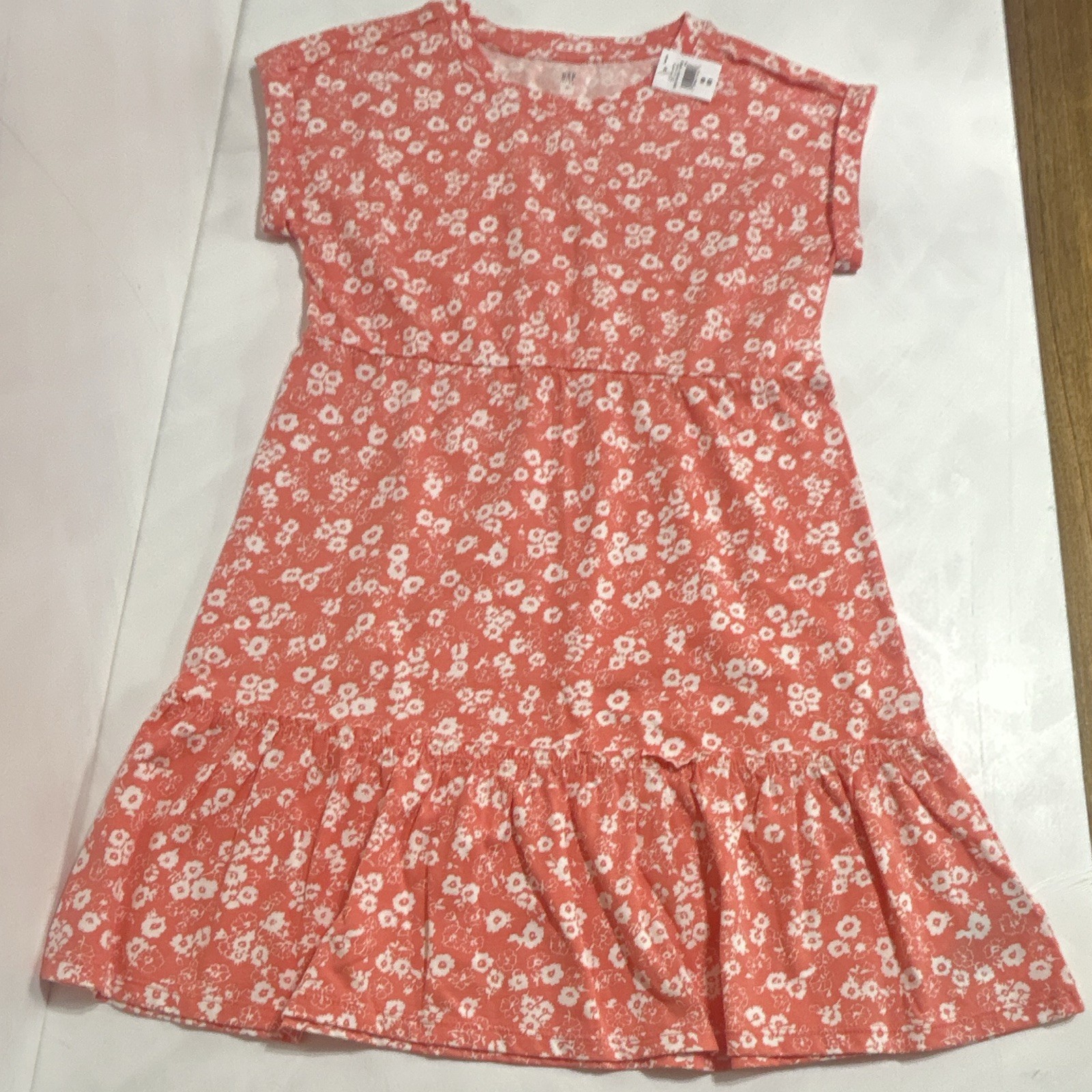 GAP Kids Girls Coral White Floral Dress Size Medium 8 NWT