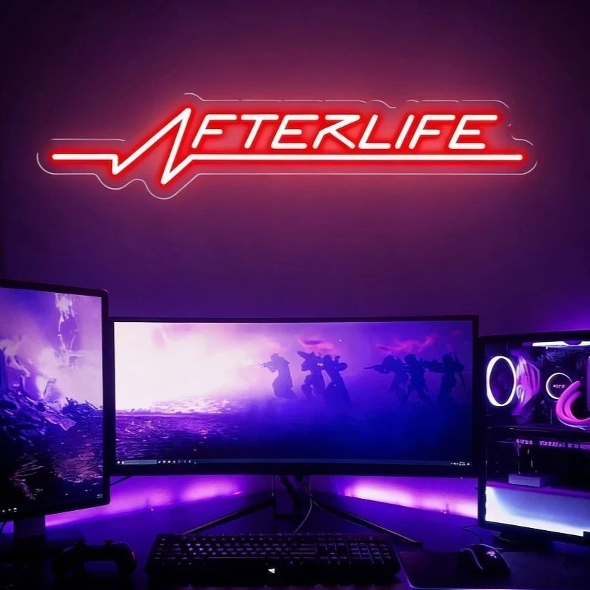 Neon sign afterlife, Cyberpunk wall decoration 40x10 cm