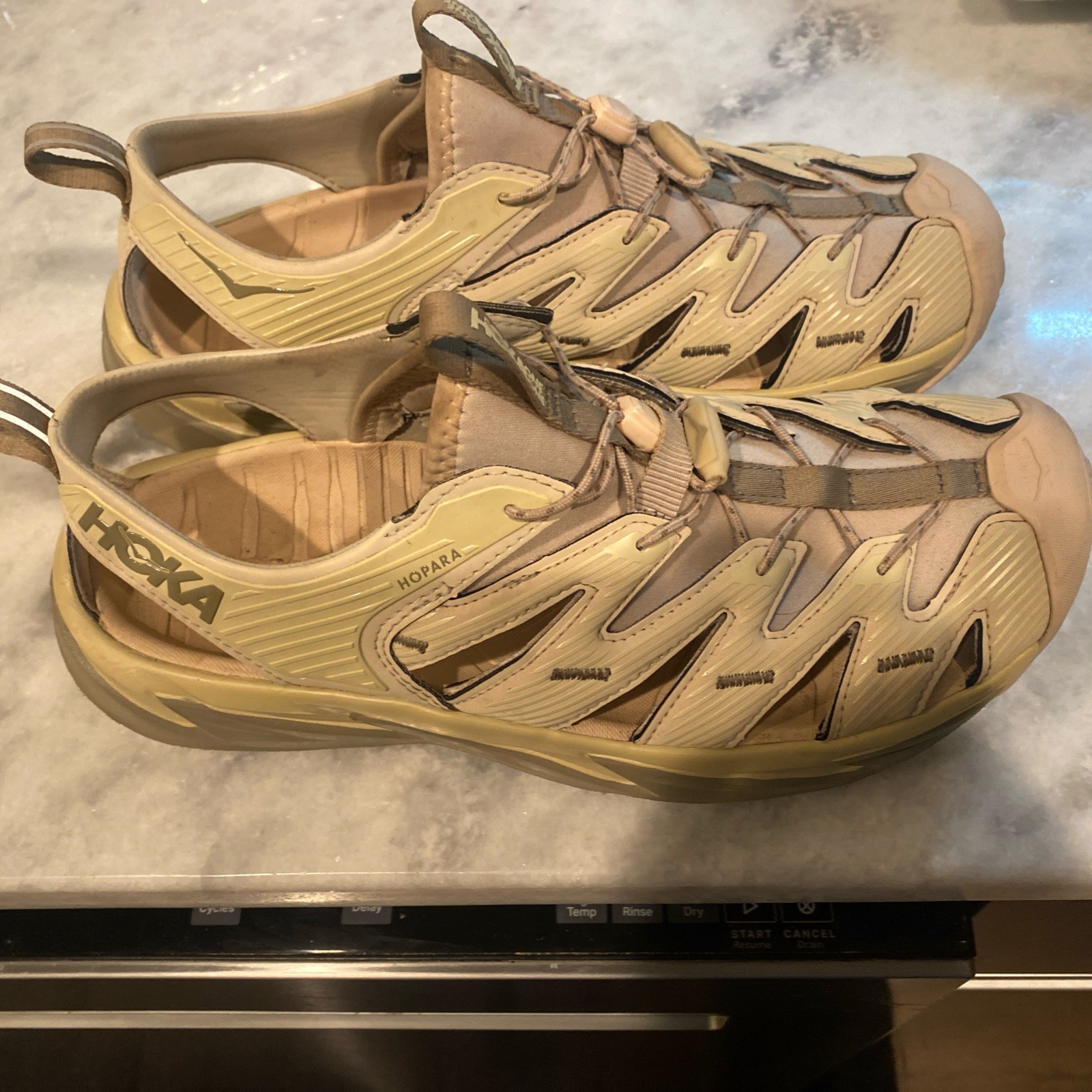 Hoka Hopara Hiking Sandals-Beige/Oxford Tan- Unisex- US 12 Women)/US 11 (Men)