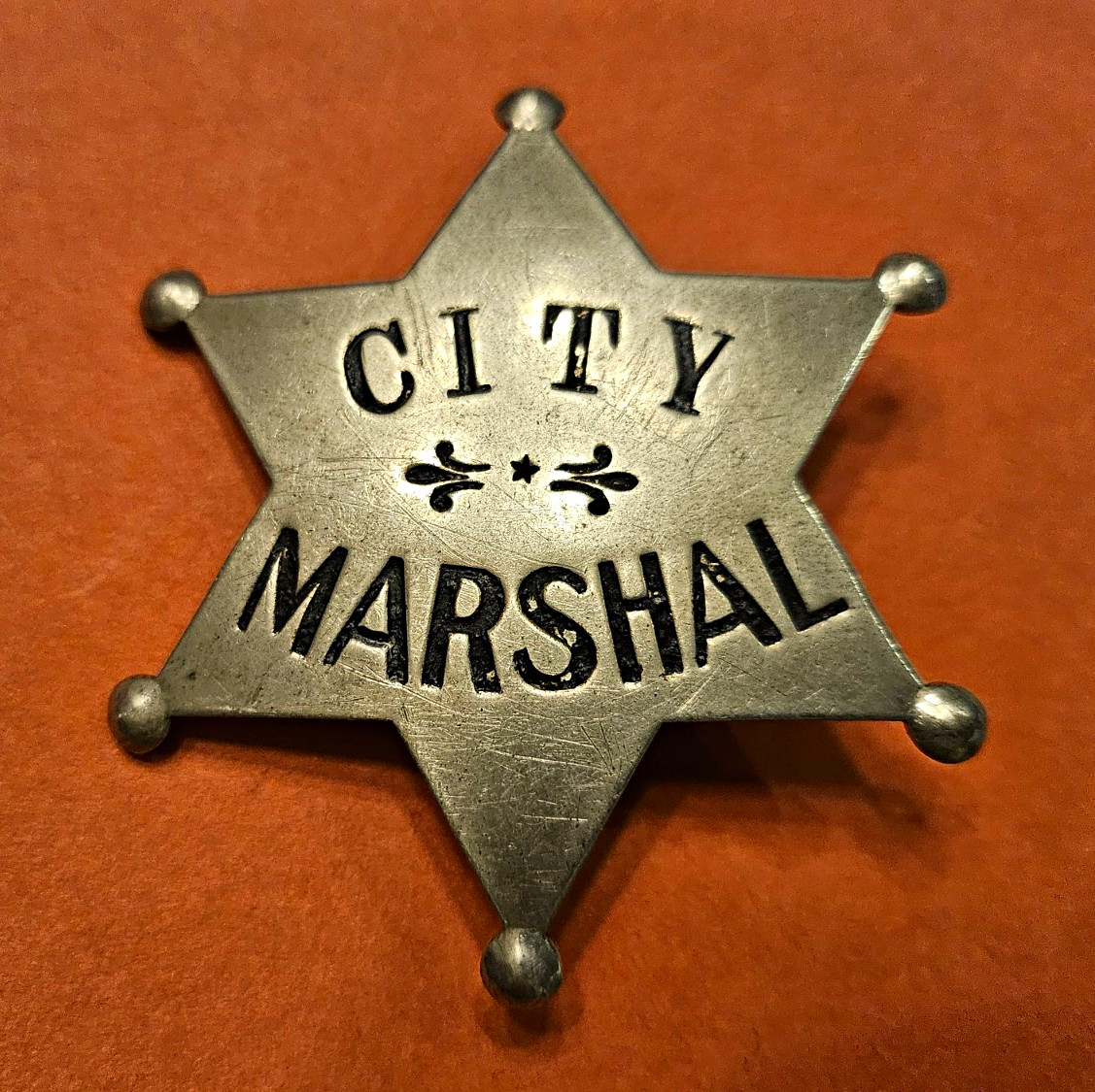 Antique City Marshal 6-Point Star Police Pin Back Metal Antique City Marshal 6-Point Star Police Pin Back Metal