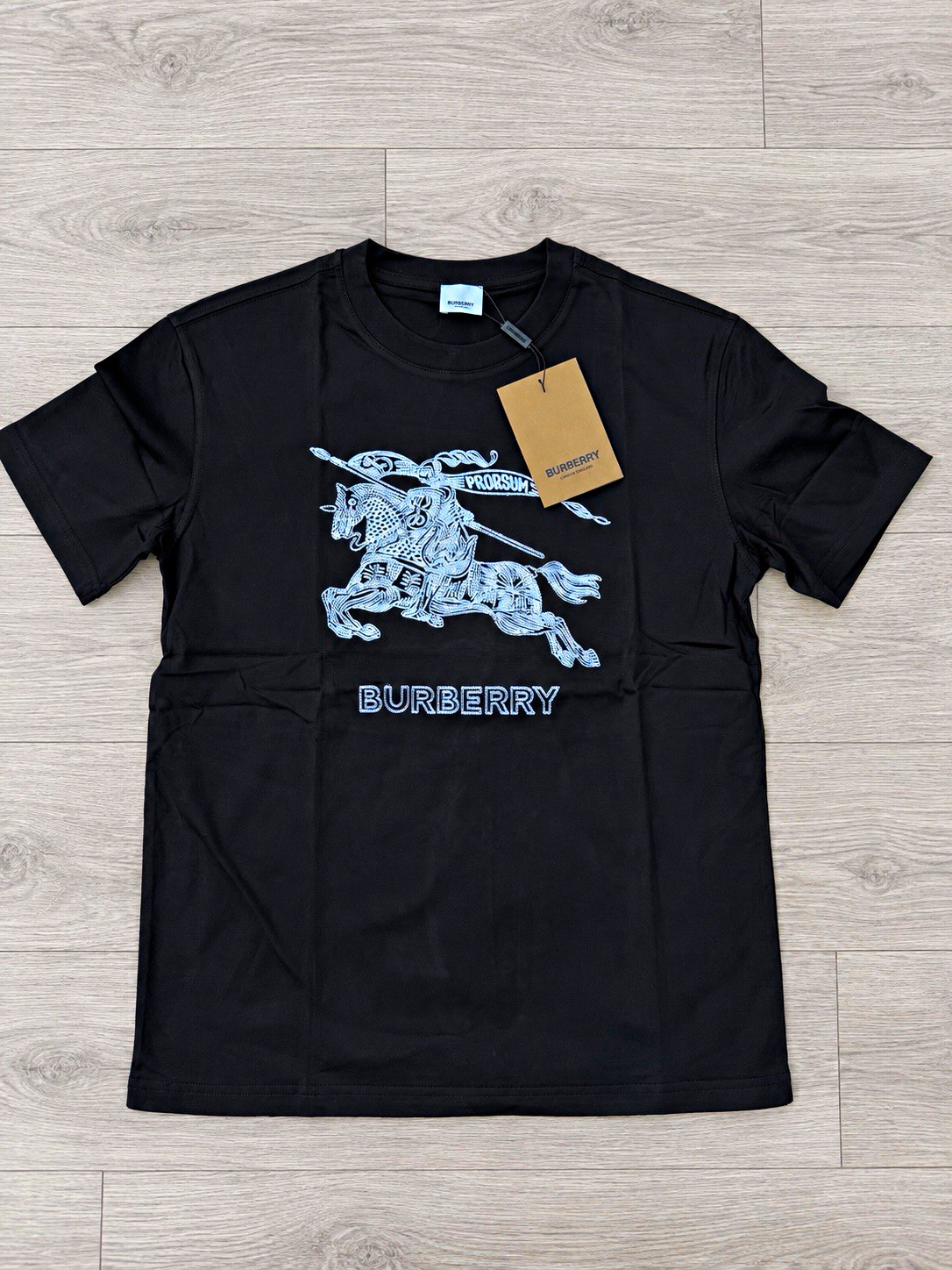 Burberry Prorsum Men\'s M Black Crew Neck Short Sleeve Knight Logo Tee Cotton