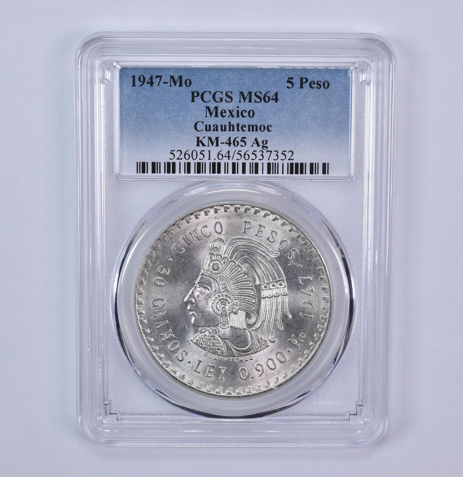 1947 Mo Mexico 5 Pesos Silver Cuauhtemoc KM-465 MS64 PCGS