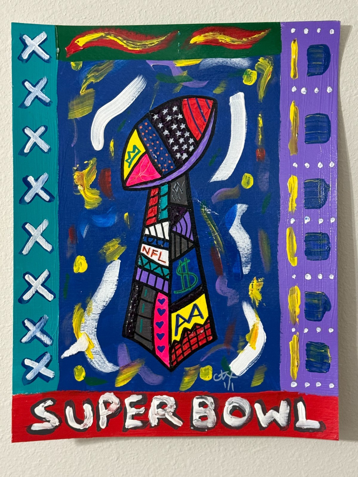 CARTER X NFL Super Bowl Trophy 11x14 Original 1/1 Acrylic CELEBRATE painting CARTER X NFL Super Bowl Trophy 11x14 Original 1/1 Acrylic CELEBRATE painting