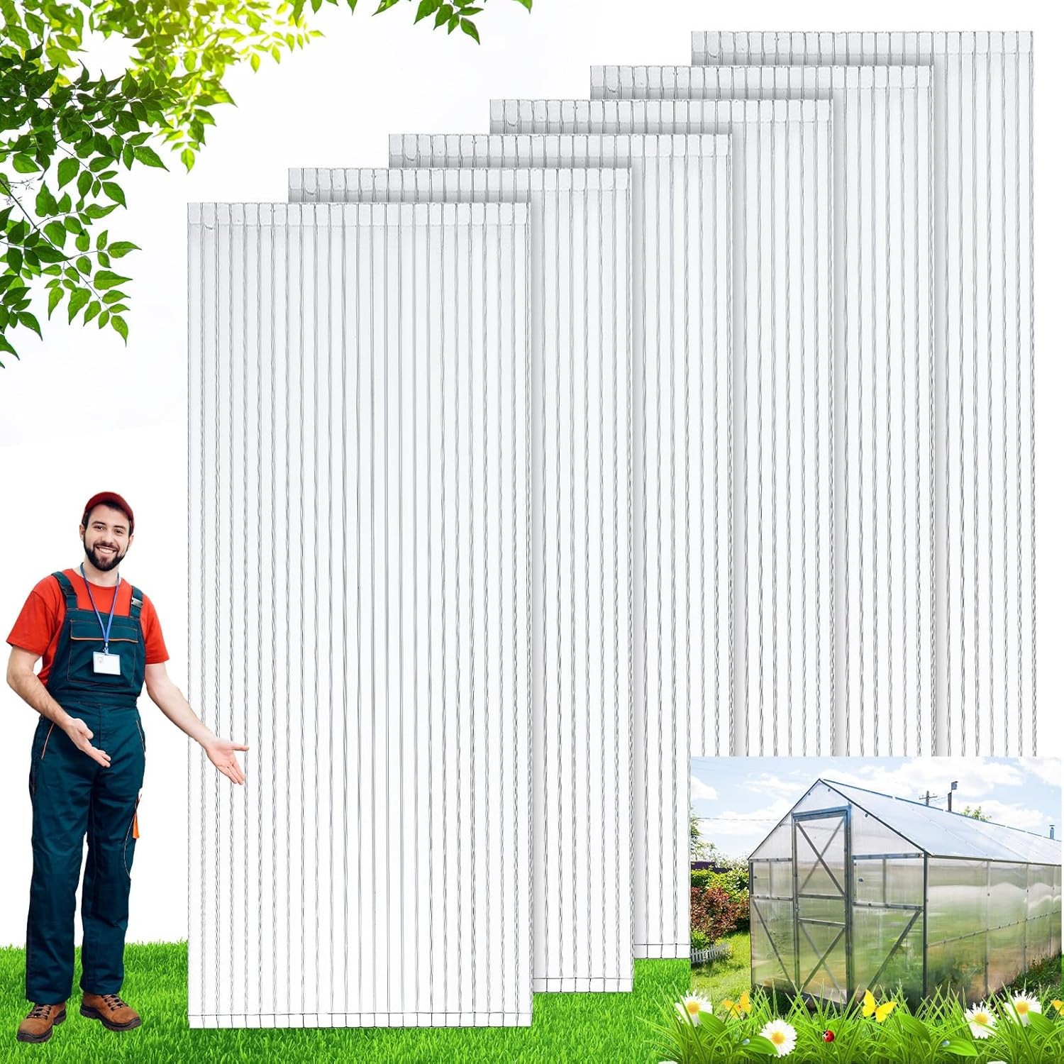 Tatuo 2\' Polycarbonate Polycarbonate 8\' X 0.16\'\' Panels She Greenhouse 12 Pack X