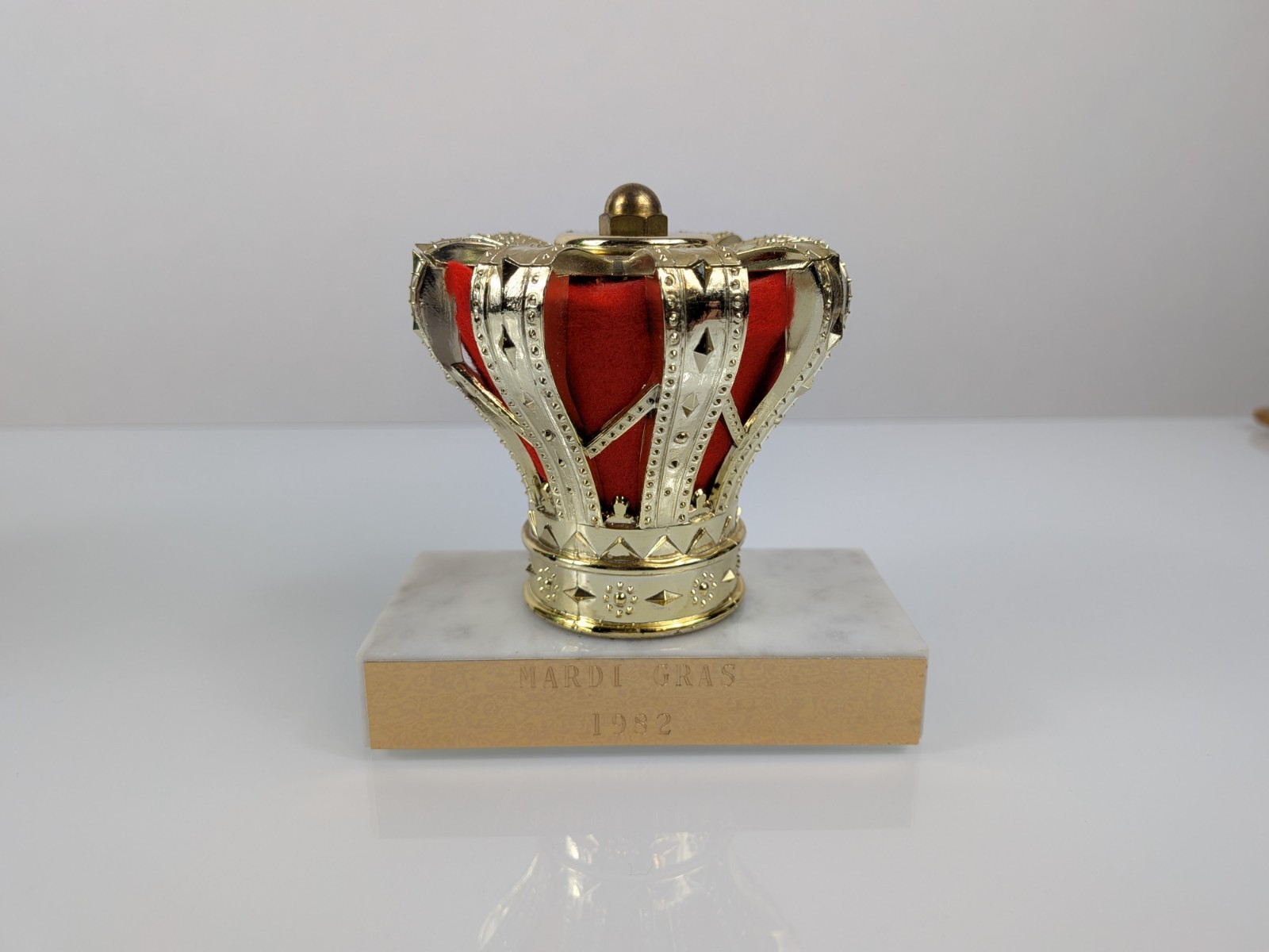 Vintage 1982 Mardi Gras Trophy Crown Figurine | Heavy Genuine Marble Base & Gold