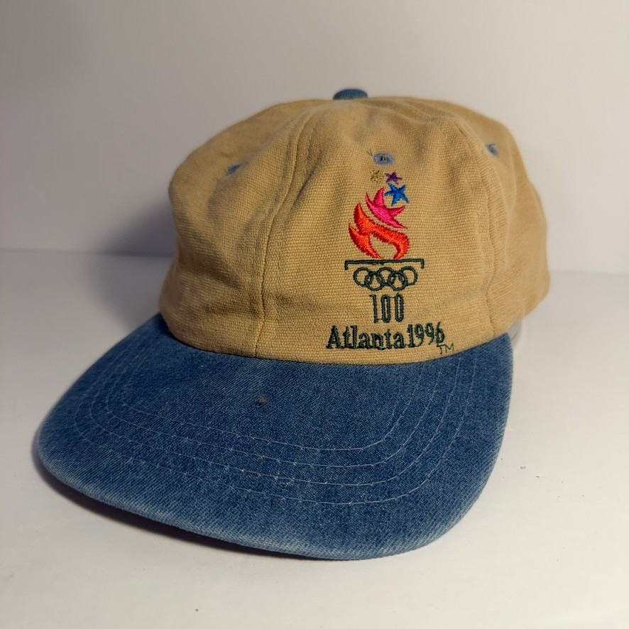 Vintage 1996 Atlanta Olympics Starter Hat Tan Blue Denim Strapback Cap 90s