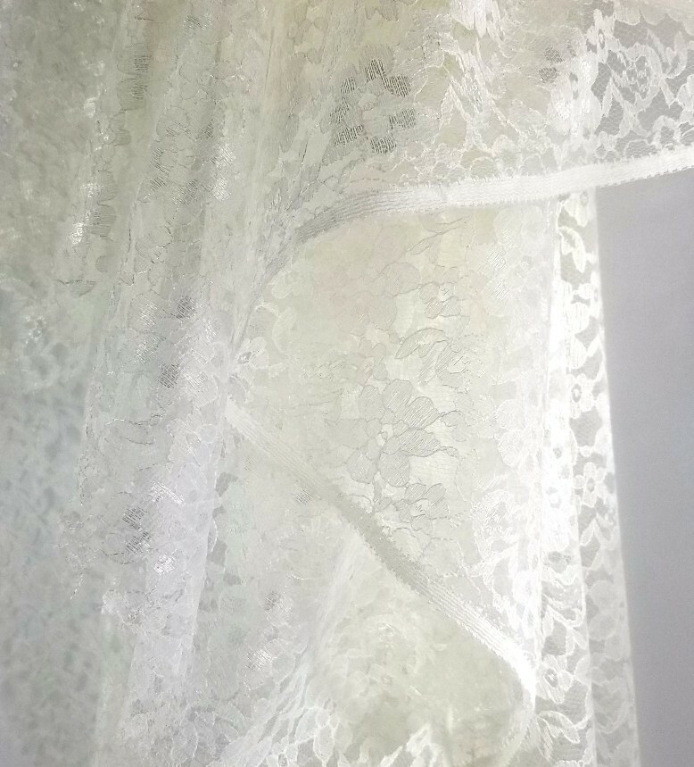 Ivory Polyester Sheer Mesh Floral Pattern Raschel Lace 60\