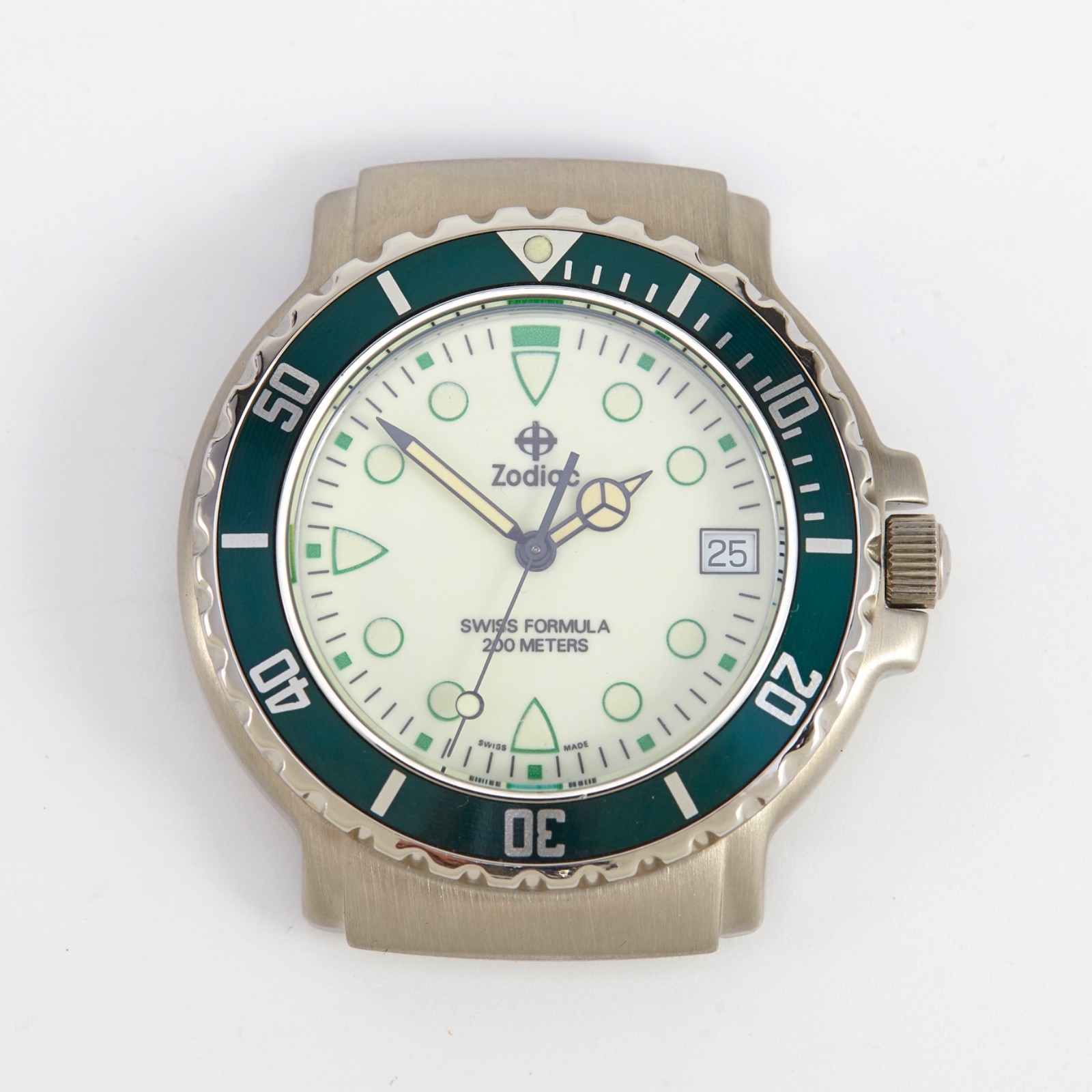 Zodiac Rare NOS 38mm Swiss Formula 200m Diving Watch Luminous Dial Green Bezel