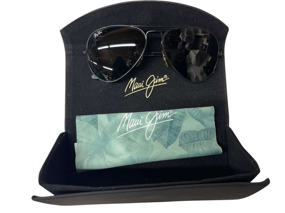 RAY-BAN AVIATOR METAL SUNGLASSES With MAUI JIM CASE AVIATOR  (AL-JEM (PPJ061421)