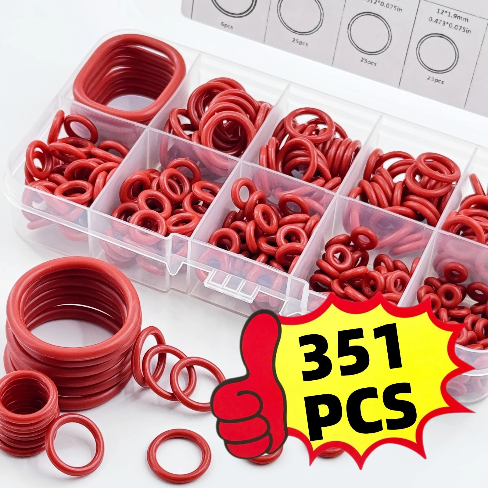 351pcs Silicone O-Ring Set 10 Sizes Oil Heat Resistant Seals Kit - NEW