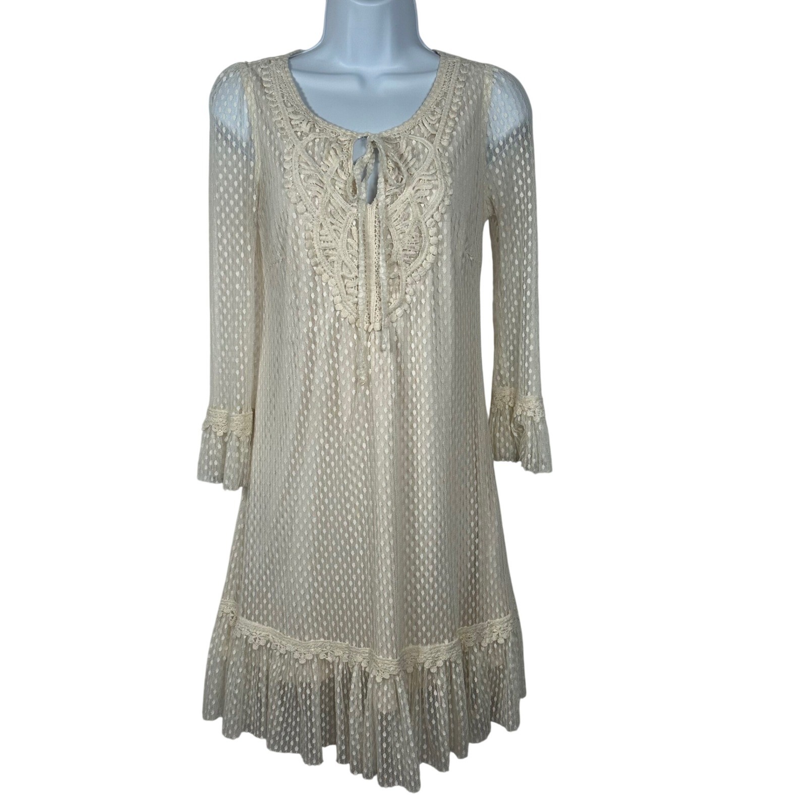 A\'reve Anthropologie Lace Dress Small Boho Cottagecore Festival Cream