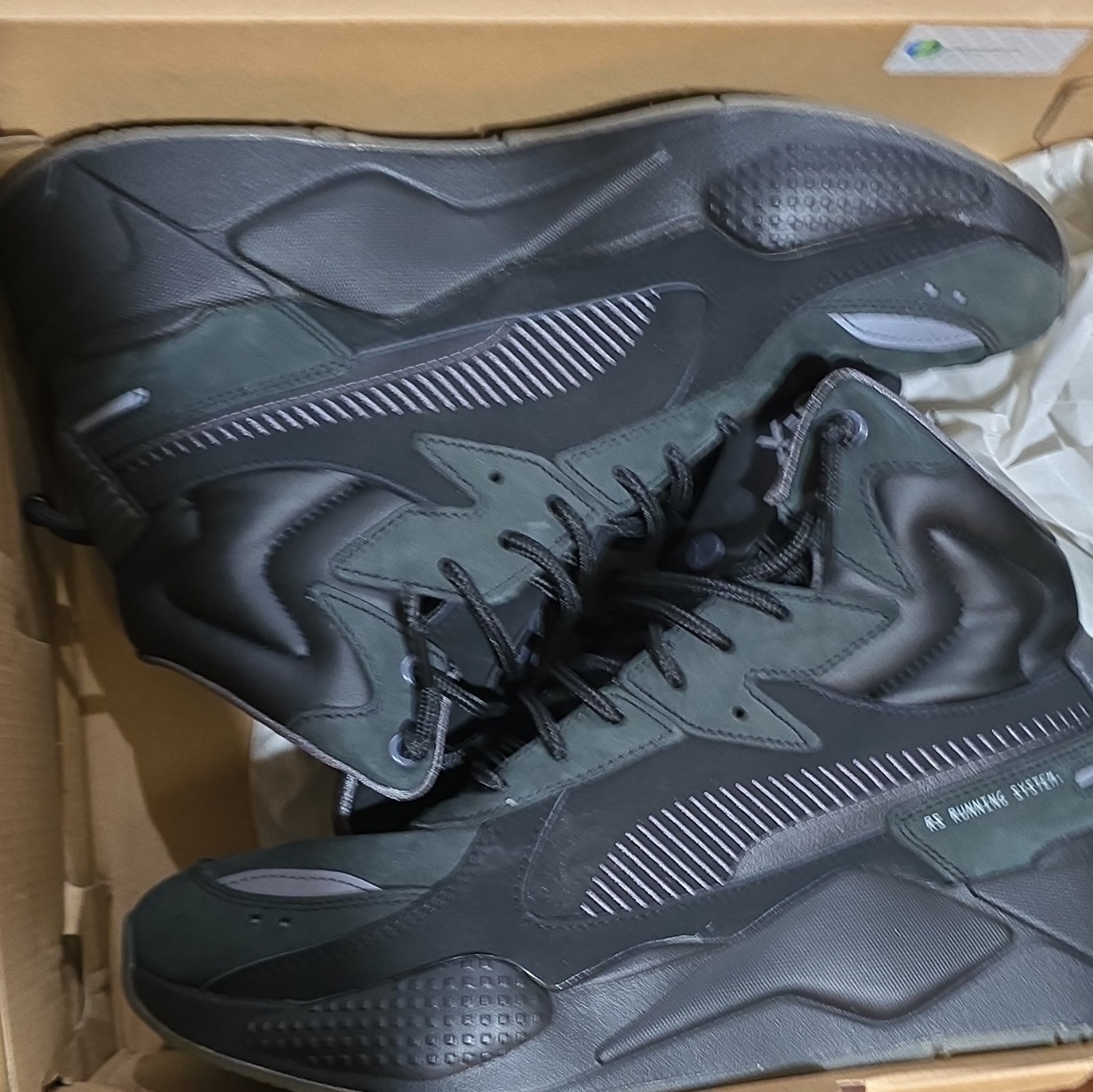 PUMA RS-X Mid S.Militia Men’s Mid Top Nubuck Sneakers Black/Green 380414-01 PUMA RS-X Mid S.Militia Men’s Mid Top Nubuck Sneakers Black/Green 380414-01