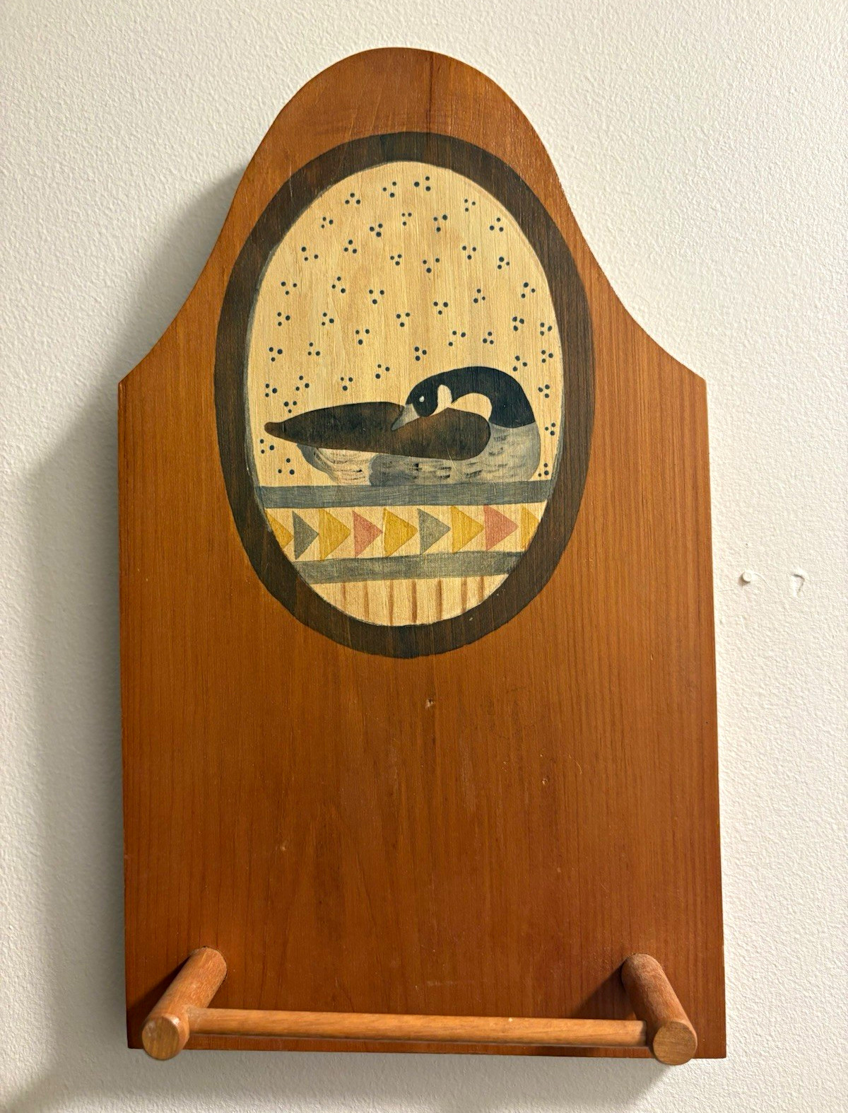 Vintage Handmade Folk Art Goose Towel Holder – Primitive Country Decor