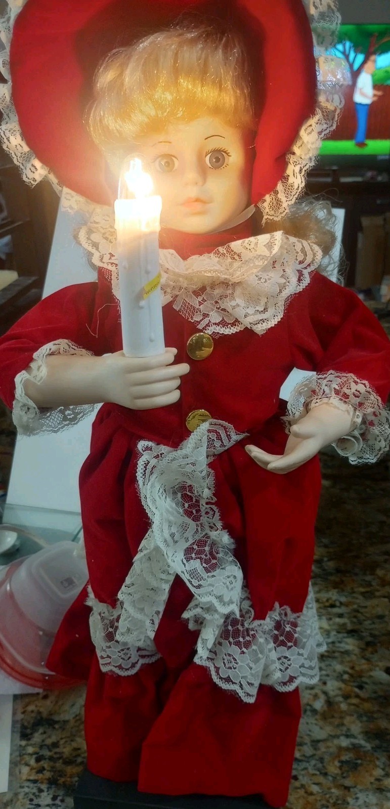 24” Vintage 90s Telco MotionEttes Christmas Rare Animated Girl Doll Candle WORKS