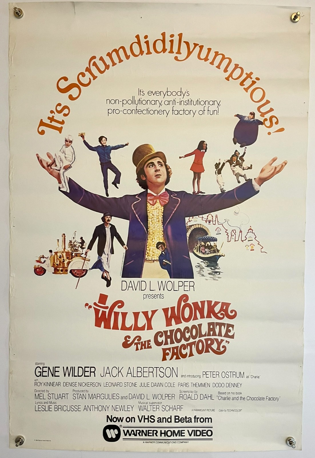 Willy Wonka Chocolate Factory 1984 VHS Beta Promo Poster Gene Wilder 20x30