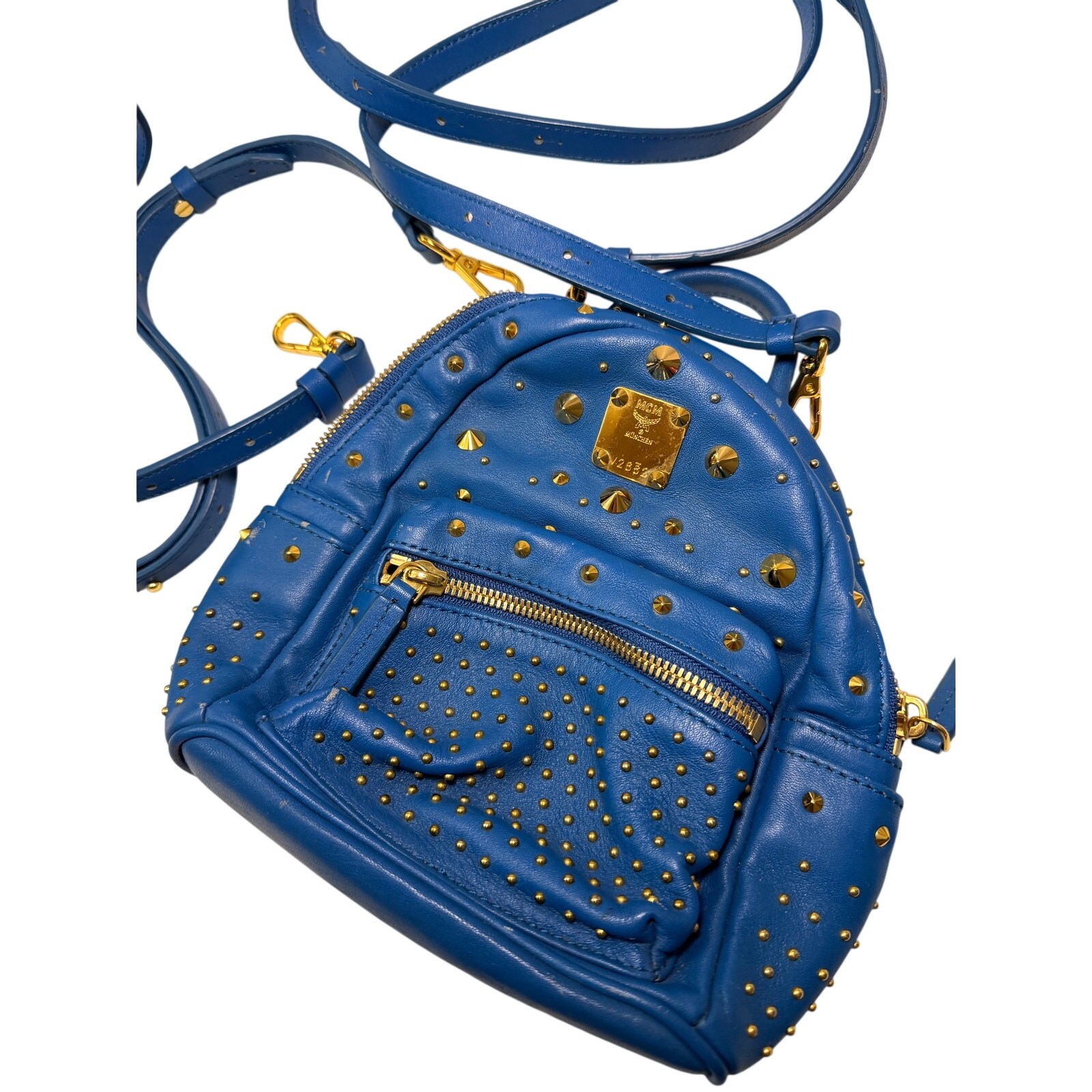 Stunning MCM Mini Studded Cobalt Blue Leather Backpack