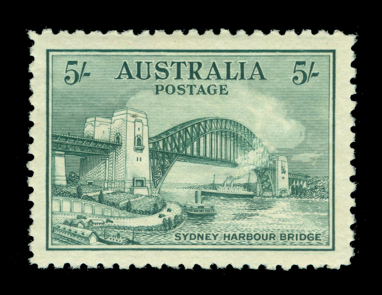 AUSTRALIA 1932 Sydney Harbor Bridge 5sh gray green Scott # 132 mint MLH VF